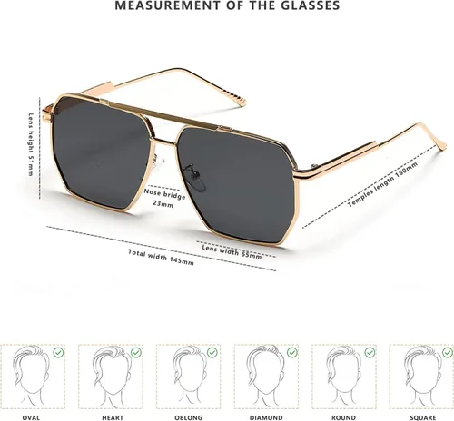 Vista 4 de LASPOR Gafas de sol cuadradas retro de gran tamaño para mujeres y hombres, con sombras vintage, UV400, gafas de sol grandes con marco de metal