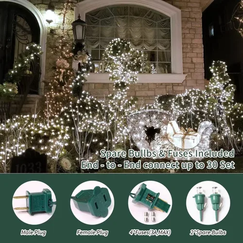 Vista 2 de LAMPHOME Red de luces LED de Navidad para exteriores, 150 luces LED de 6 x 4 pies, tira de luces de malla de hadas conectables al aire libre