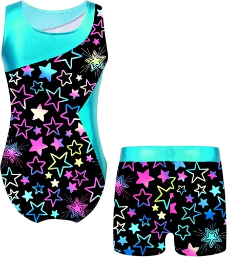 Vista 2 de winying Leotardo elástico de dos piezas para niñas y niñas, para gimnasia, danza