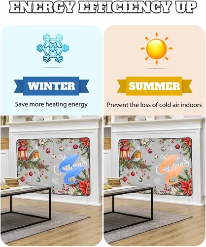 Vista 49 de Cubierta magnética azul para chimenea, detiene la pérdida de calor, pantalla de chimenea para interiores, bolas de gnomos de Navidad, árbol de copo