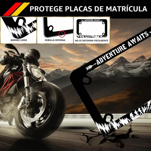 Vista 4 de Marco de placa de motocicleta Adventure Awaits - Marco de placa de acero inoxidable para senderismo de montaña, material de acero inoxidable
