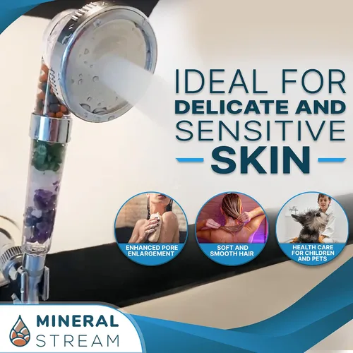 Vista 2 de MineralStream Cabezal de ducha Chakra + manguera Ducha de spa Ecowater con 3 ajustes de pulverización para un cabello y piel saludables Cabezal