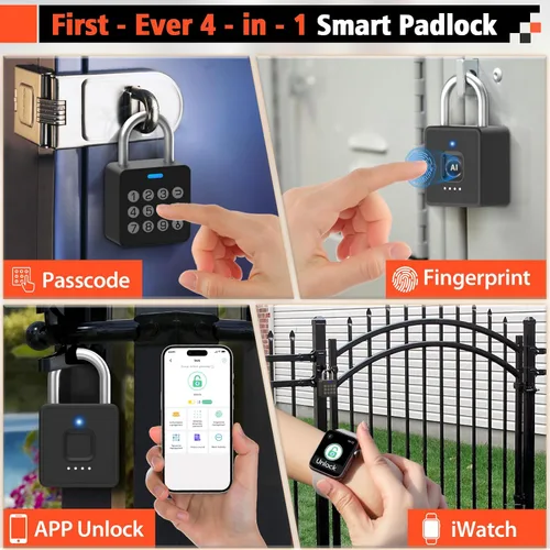 Vista 2 de Eseesmart Cerradura de casillero de huellas dactilares con código, candado de combinación inteligente de huellas dactilares biométricas sin llave
