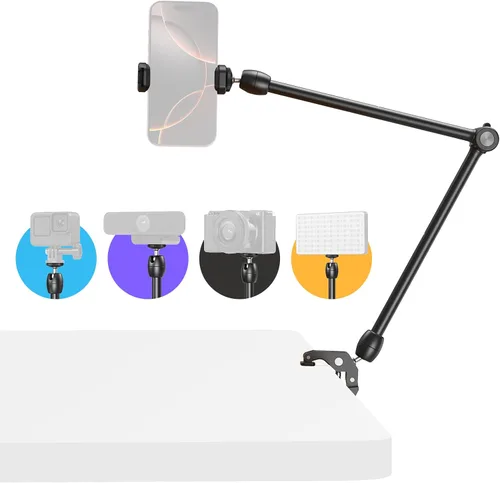 Vista 11 de SMALLRIG 22" Magic Arm Clamp, Overhead Phone Mount Holder Stand, Camera Arm Soporte flexible para cámara de escritorio, brazo articulado