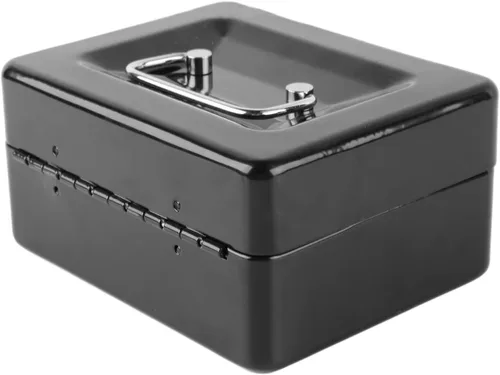 Vista 9 de Pyhodi Caja de dinero con cerradura de dos llaves, caja fuerte de metal pequeña con bandeja de dinero, organizador de dinero seguro para dinero