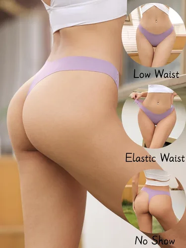 Vista 2 de Paquete de 8 tangas sin costuras para mujer, ropa interior transpirable suave, tangas elásticas, multi para mujer
