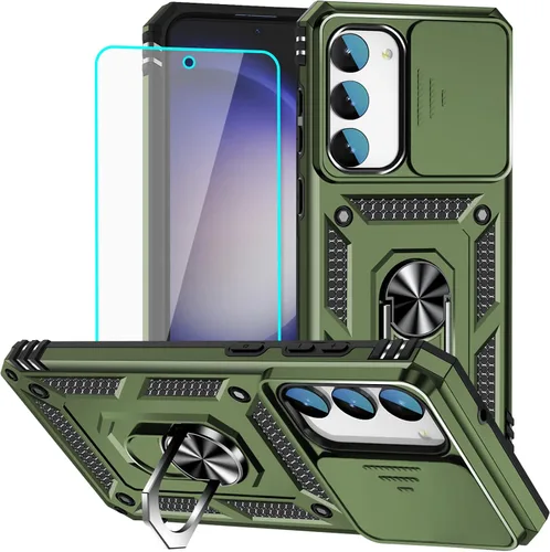 Vista 14 de HNHYGETE Funda para Samsung A13 5G, Galaxy A13 5G con protector de pantalla, soporte giratorio de grado militar de 360° (resistente), fundas Negro
