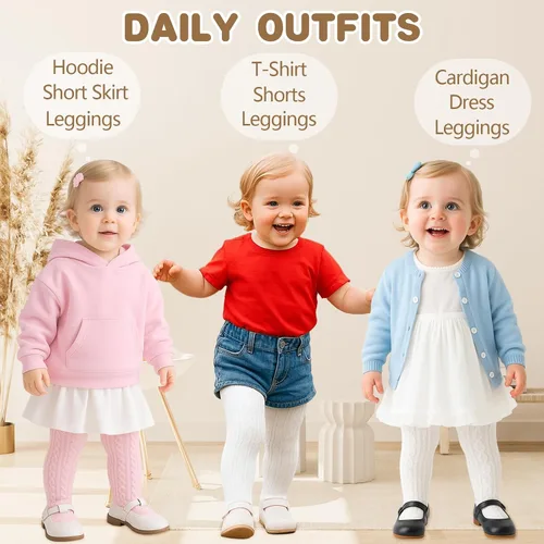 Vista 3 de American Trends Medias de bebé para niñas, leggings de algodón de punto trenzado, medias suaves sin costuras para recién nacidos, medias para bebés