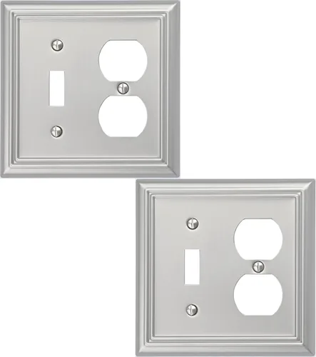 Vista 8 de OKAWYC Adler - Placa de pared de metal para interruptor de luz de palanca/decorador, paquete de 2 unidades, níquel cepillado, 2 Gang