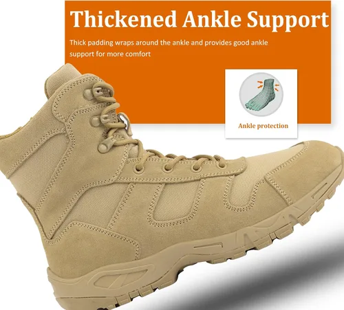 Vista 2 de QUNLON Botas de combate militares tácticas ligeras desierto selva ejército trabajo al aire libre motocicleta botas cremallera lateral