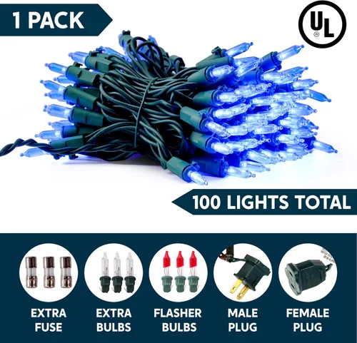 Vista 2 de Joiedomi Luces LED azules de Navidad, 100 mini luces de hadas con alambre verde de 26.4 pies, decoración de iluminación para interiores, exteriores