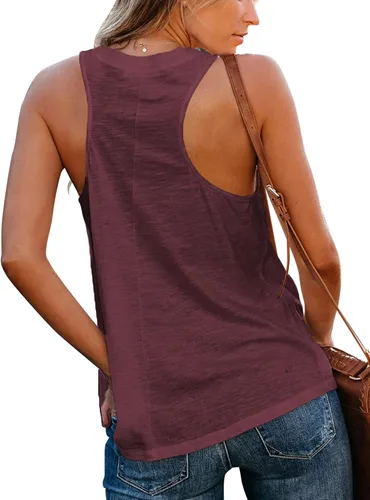 Vista 3 de Sunborui Camisetas sin mangas con cuello en V para mujer, estilo casual, básicas, de color sólido