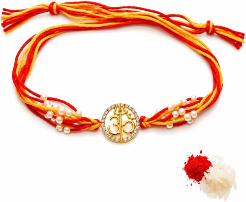Vista 19 de Rakhi adulto Rakhi para hermano: Rakhi para Bhaiya: combo de mauli Rakhi hecho a mano con tarjeta de felicitación y Roli Chawal: Rakshabandhan