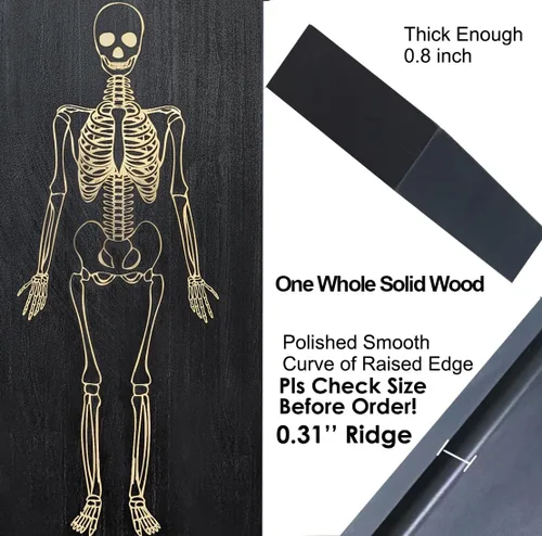 Vista 7 de Tablas de madera maciza de 15.7 pulgadas con grabado de esqueleto, bandeja para servir Halloween, tabla de queso gótico para alimentos, frutas
