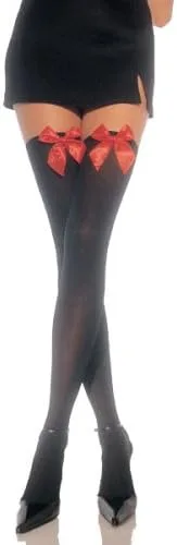 Vista 2 de Leg Avenue Women's Satin Bow Accent Thigh Highs