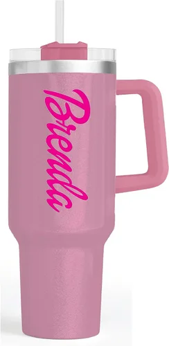 Vista 4 de Vaso personalizado de 40 onzas con asa y pajilla, vaso aislado de acero inoxidable, taza de viaje, taza de café de doble pared para bebidas frías