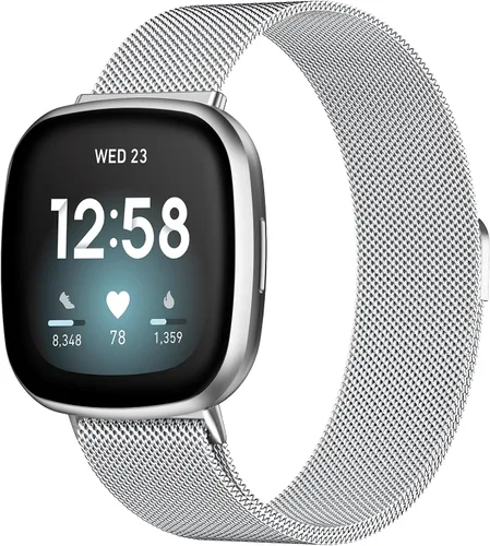 Vista 16 de Compatible con Correas Fitbit Sense Versa 4 Sense 2 y Versa 3 para Hombres Mujeres, Correa de Reemplazo de Malla Metálica Transpirable de Acero Negro
