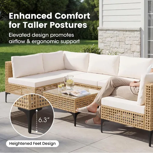 Vista 5 de Devoko Juego de muebles de patio, sofá modular de mimbre para exteriores de Beige