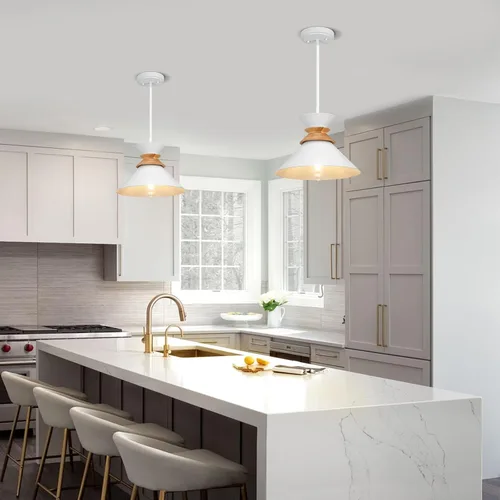 Vista 7 de Luces colgantes blancas de 12 pulgadas para isla de cocina, lámparas colgantes de altura de barra ajustable para comedor, paquete de 3