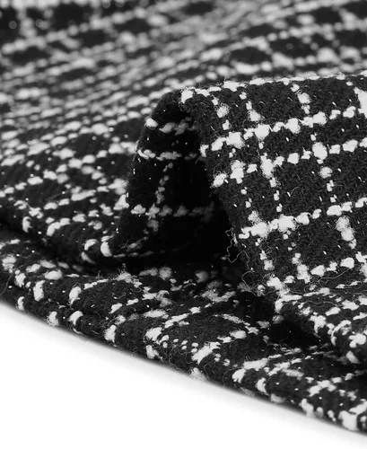 Vista 5 de Allegra K Chaqueta de tweed para mujer, chaqueta a cuadros de manga larga, elegante para el trabajo, frente abierto, chaqueta de tweed