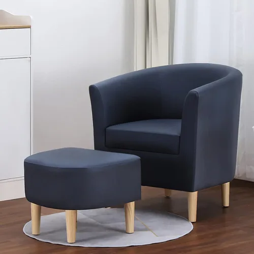 Vista 3 de DAZONE - Silla decorativa de piel con sillón otomano de imitación de barril azul marino