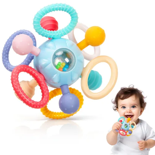 Vista 12 de Juguetes de dentición para bebés, mordedores para bebés, juguetes sensoriales Montessori para 0-6 6-12 meses, regalos para niños de 1 año, niños