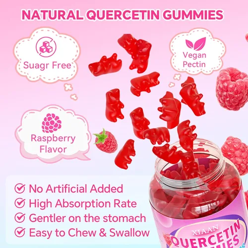Vista 6 de Gomitas de quercetina de 500 mg para niños y adultos, suplementos de quercetina orgánica con bromelina, zinc, vitamina C y D3, antioxidante y salud