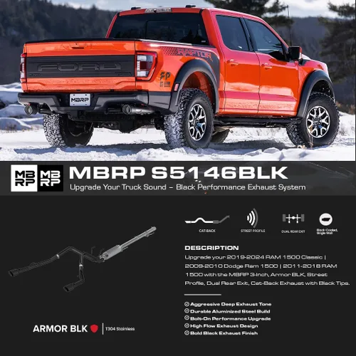 Vista 7 de MBRP S5146BLK Negro Recubierto 2 1/2" Doble Split Trasero Cat Back a través de Stock Bumper negro (Black Coated)