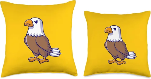 Vista 3 de Cute American Bald Eagle Funny Hawk Bird Cartoon Yellow Throw Pillow