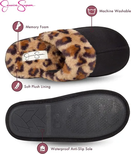 Vista 3 de Jessica Simpson - Pantuflas cómodas de piel sintética para mujer con suela antideslizante y espuma viscoelástica