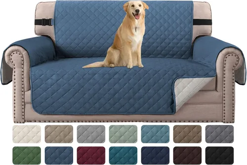 Vista 48 de H.VERSAILTEX Funda de sofá resistente al agua para sofá de 3 cojines, reversible, protector de muebles acolchado con correa elástica, funda de sofá