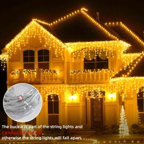Vista 5 de Luces de Navidad de carámbano para exteriores - 200 LED 6.4+4.9 m 8 modos, cortina de luces de hadas en forma de guirnalda, enchufables