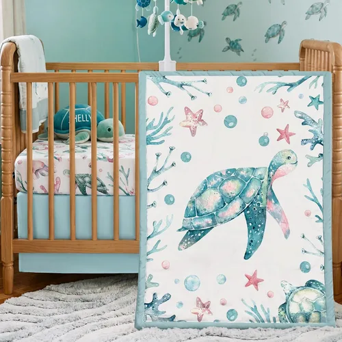 Vista 18 de Hahafelt - Juego de ropa de cama para cuna de bebé, 3 piezas Verde