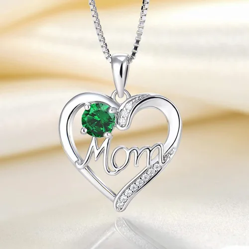Vista 4 de YL Collar de corazón de plata de ley 925 para mujer, colgante de amor a mamá, joyería de piedra natal para madre