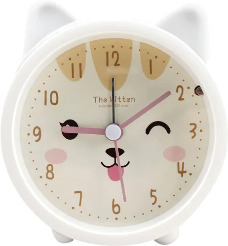 Vista 16 de Reloj despertador de silicona silencioso sin tictac para niños, con diseño de animal, para viajes, con luz nocturna (A- conejo blanco)