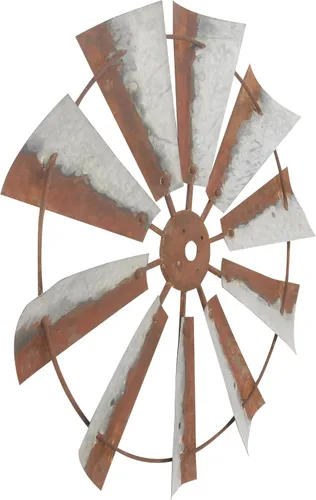 Vista 4 de Deco 79 Molino de viento de metal para decoración de pared para interiores y exteriores, escultura de pared 30 x 2 x 30 pulgadas, marrón
