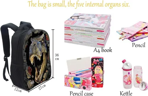 Vista 3 de Mochila escolar de dinosaurio, Dinosaurio 5 14 pulgadas), JR-CA14KLJD