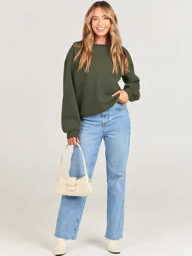 Vista 9 de ANRABESS Sudadera de manga larga para mujer, casual, cuello redondo, ajuste holgado, sudadera con capucha de forro polar para otoño