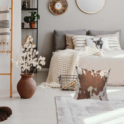 Vista 3 de TKS MITLAN Funda de cojín de piel de vaca marrón para usar como fondo en el marco completo de lino para sofá, cama, sofá, automóvil, funda de cojín