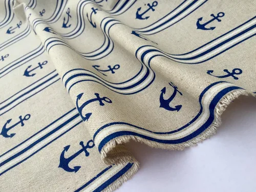 Vista 4 de Marine Anchor - Tela estampada con aspecto de lino, material de tapicería de cortina, azul marino y blanco, 55 pulgadas de ancho (se vende por yarda)