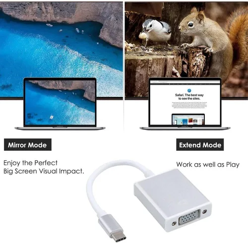 Vista 9 de Adaptador USB-C a VGA, convertidor USB 3.1 tipo C (Thunderbolt 3) a VGA compatible con MacBook Pro, MacBook Air 2018, Dell XPS 13/15, Surface Book 2