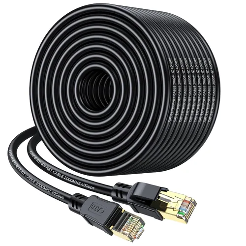 Vista 9 de Cable Ethernet Cat 8 de 50 pies, cable de conexión LAN de alta velocidad de 40 Gbps 2000 Mhz con conector RJ45 chapado en oro, cable de Internet
