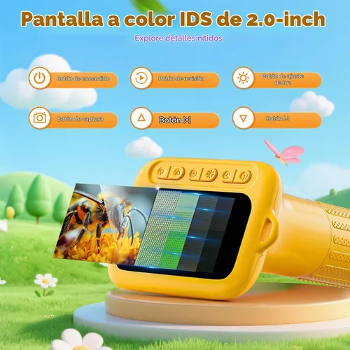 Vista 2 de SKYBASIC Microscopio Digital para Niños, Pantalla de 2" Microscopio de Mano 1000X HD de Bolsillo Microscopios Portátiles con Cámara, Regalos