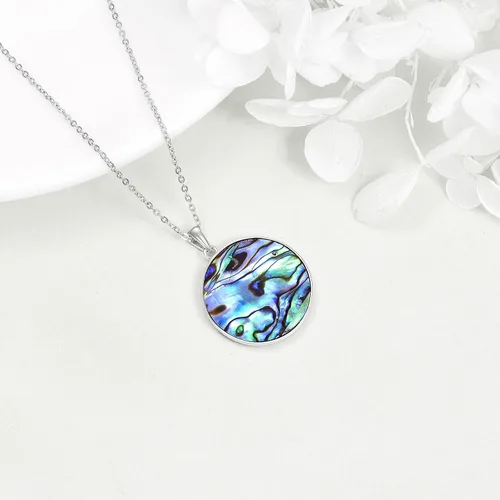 Vista 4 de Collar de plata de ley con tetragrammaton para mujeres y hombres, collar con colgante de pentagrama de concha de abulón, amuleto de protección