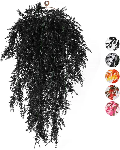 Vista 8 de RECUTMS Plantas colgantes artificiales de lavanda falsa, flores resistentes a los rayos UV, decoraciones para interiores y exteriores, 4 paquetes