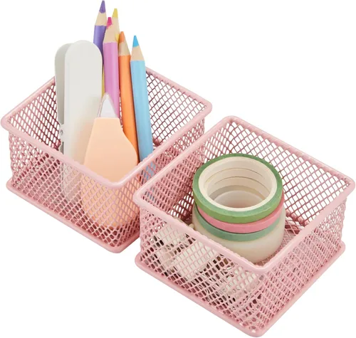 Vista 33 de Annova Organizador de cajones y estantes apilables de malla, cesta de almacenamiento, bandeja para suministros escolares y de oficina, juego de 2