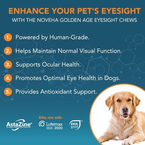 Vista 2 de NOVEHA Suplemento ocular para perros (90 masticables), apoyo visual con luteína + vitamina C y antioxidantes de astaxantina, vitaminas para perros
