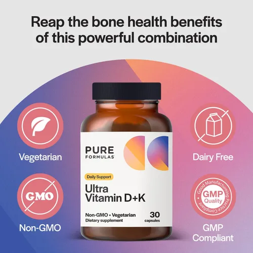 Vista 3 de PureFormulas Vitamina D3 K2 Vitamina 5000 UI - Suplemento VIT D3 K2 para absorción de calcio, fuerza ósea, apoyo cardiovascular y de función