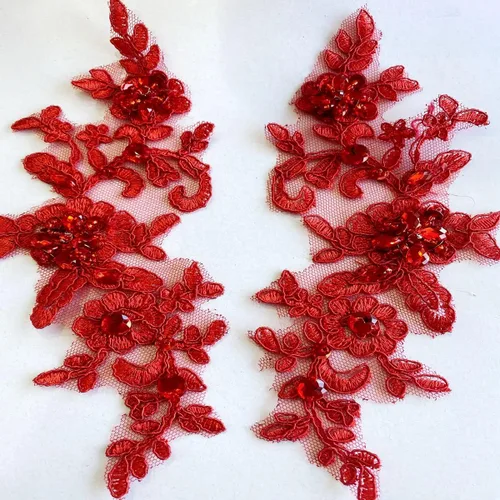 Vista 9 de Parches de tela de encaje fino bordados con diamantes de imitación bordados, decoración de vestido para coser en lentejuelas cuentas, accesorio