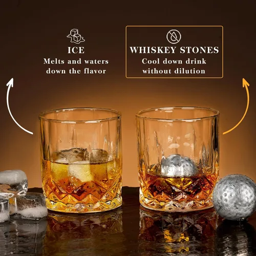 Vista 5 de Oaksea Regalos para hombres, papá, Navidad, juego de piedras de whisky de acero inoxidable en forma de pelota de golf, cubos de hielo reutilizables